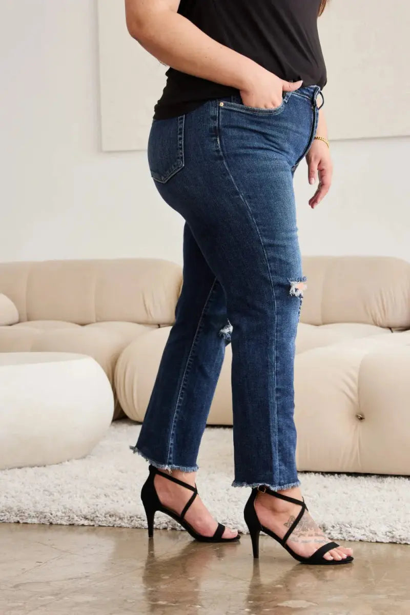 RFM Crop Dylan Full Size Tummy Control Distressed Jeans - Love Salve